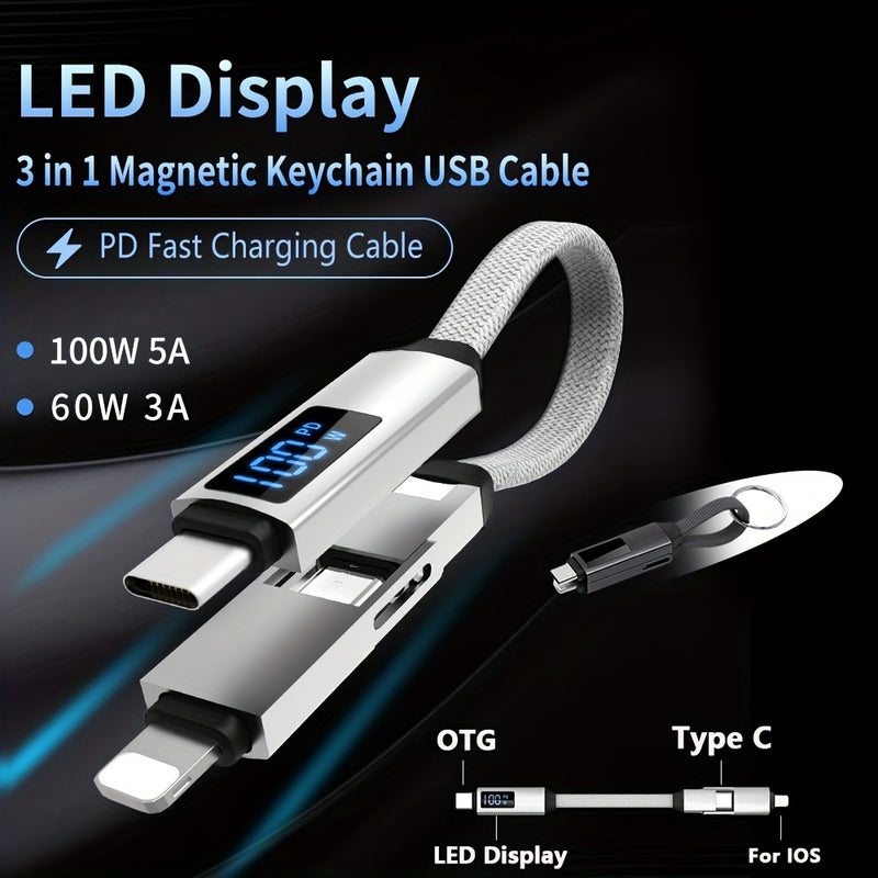 3 in 1 Magnetic LED display Keychain Cable