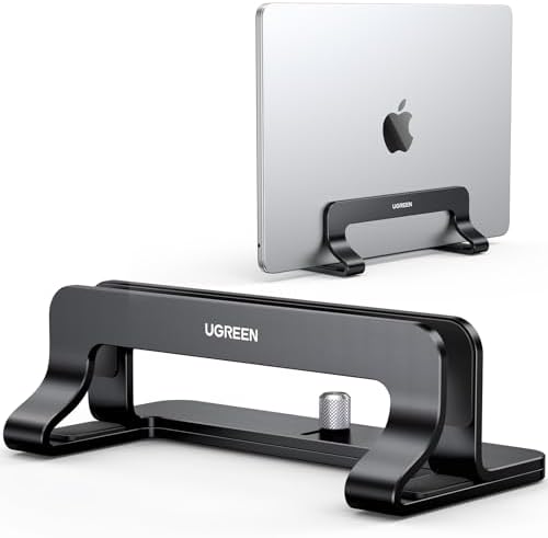 UGREEN Vertical Laptop Stand – Adjustable Aluminum Desk Holder (Black)